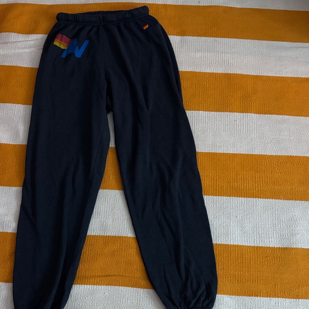 Aviator Nation Black Joggers with Rainbow Logo